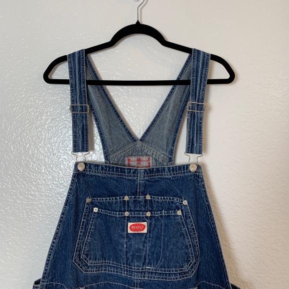 Vintage Revolt Denim Carpenter Bib Overalls Womens Size 22 Blue Embroidered Boho - Picture 2 of 14